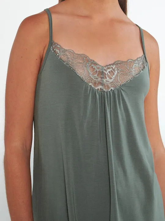 Vamp Χειμερινό Γυναικείο Νυχτικό Green Sage 20124