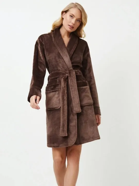 Aruelle Χειμερινή Γυναικεία Fleece Ρόμπα Καφέ