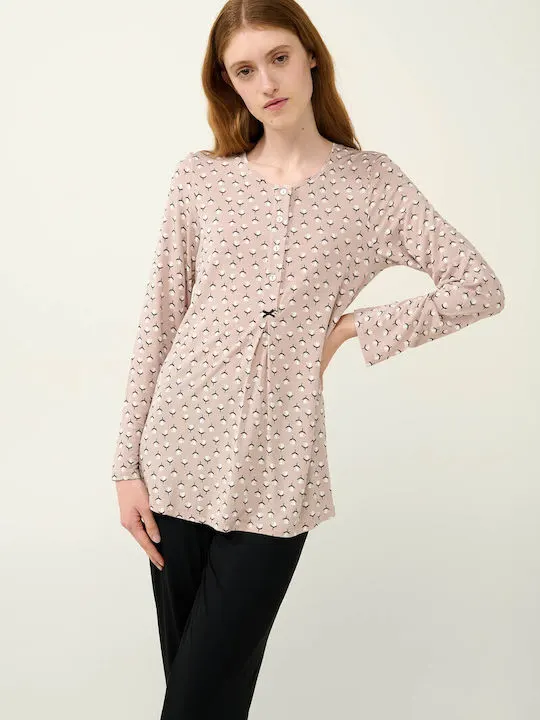 Vamp Χειμερινό Γυναικείο Σετ Πιτζάμας Beige PeachΚωδικός: 23070