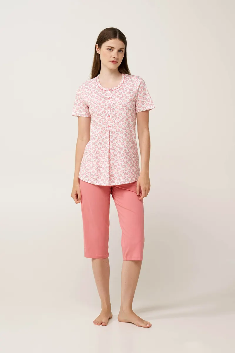 VAMP 24327 PYJAMAS 100% COTTON COTTON SJ 68cmPlacketCapri 3/4