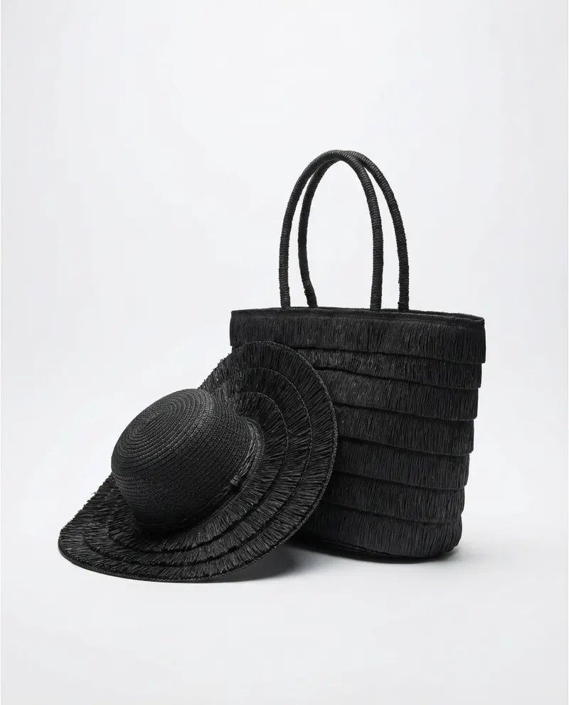 ADMAS Set Bolso + Sombrero Black Texture για Mujer NEGRO